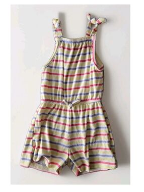 Girls' Striped Knot-Shoulder Romper in Yellow Mix